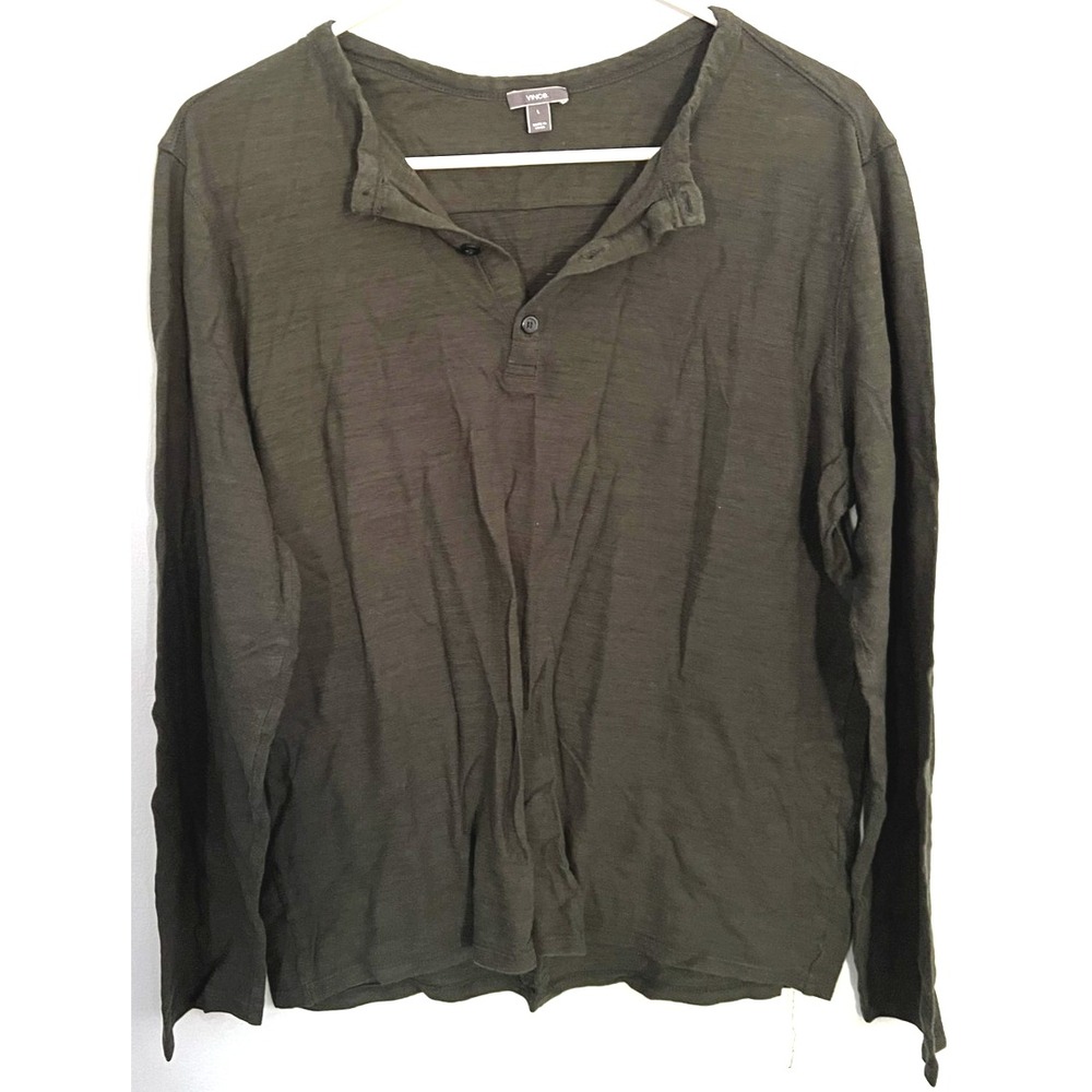 Vince Shirt Mens Large Green Long Sleeve Henley Cotton Modal Casual Soft Knit